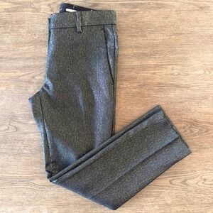 Ann Taylor Gold Metallic Thread Lurex Sparkle Tailored Slim Cigarette Pant-Sze 0